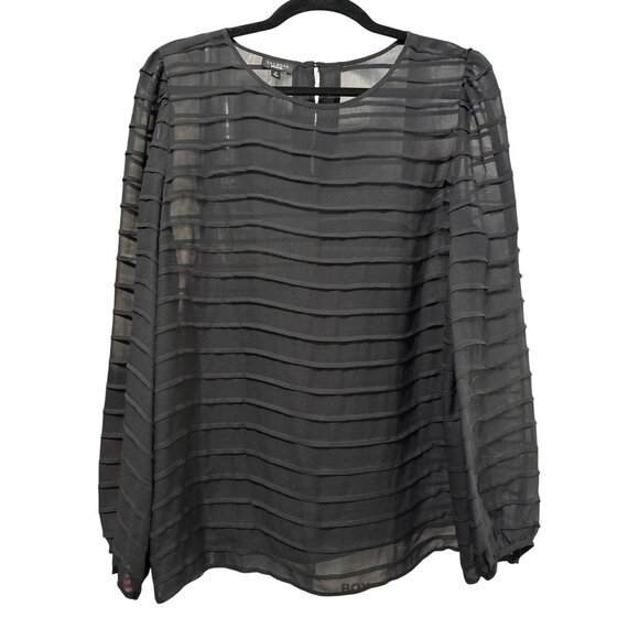 Talbots Tops - Talbots Black Sheer Striped Long Sleeve Blouse Size 14 Keyhole Back